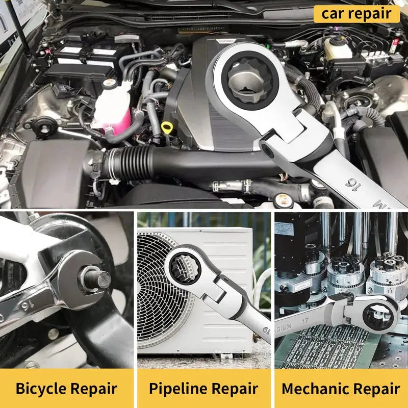 Flex Head Ratcheting Wrench Set,Combination Ended Spanner kits, Chrome Vanadium Steel Hand Tools Socket Key Ratchet Wrench set from PriceLows™