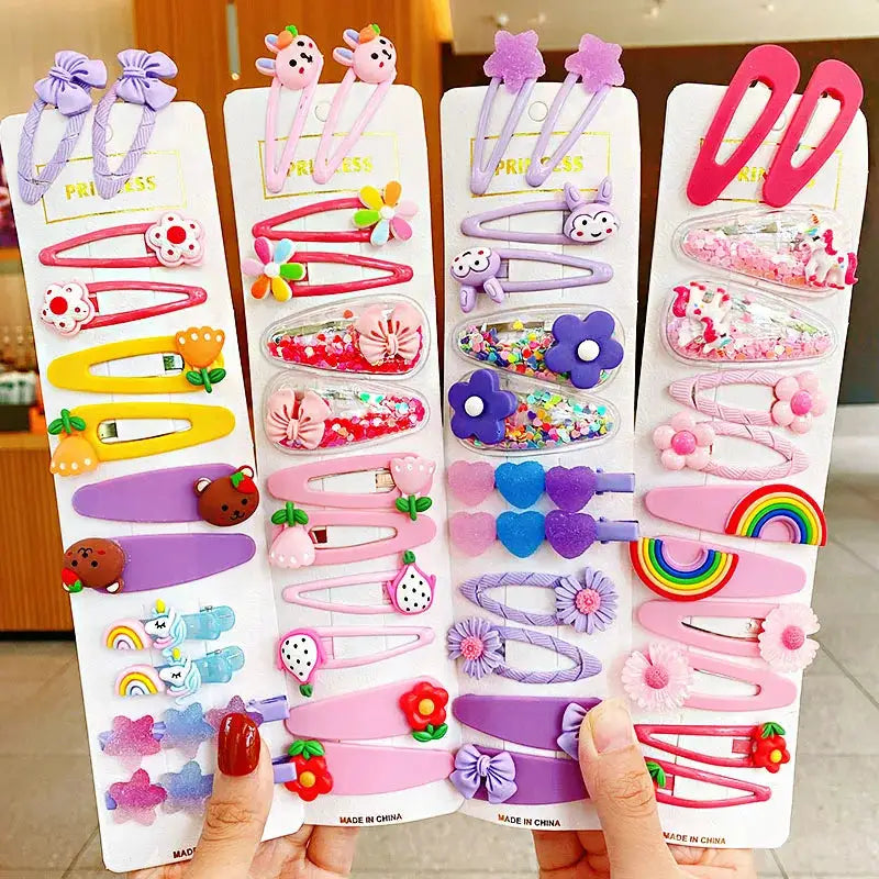 Girls Hair Clips | Cartoon Flower Design | 12 Piece Set