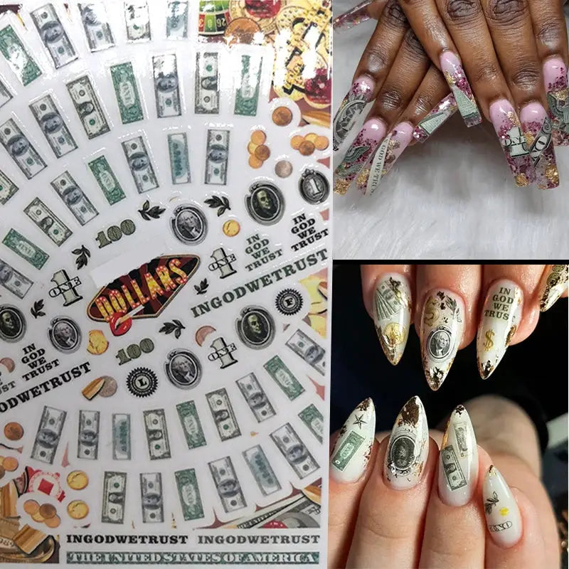 3D Money Dollar Sign Nail Art Stickers Decal Wealthy Rich Style Self Adhesive Nails Acrylic Manicure Tips Decoration Tool from PriceLows™