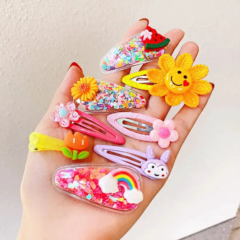 Girls Hair Clips | Cartoon Flower Design | 12 Piece Set