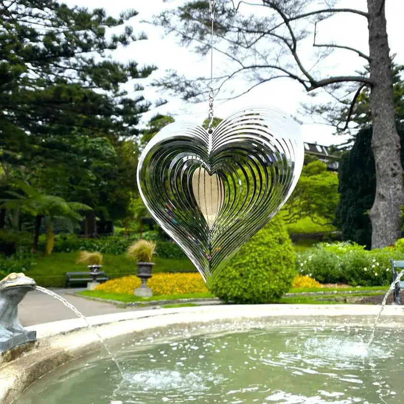 Heart Square Drop Shape Stainless Steel 3D Rotating Wind Spinner Chime Metal Decor Home Garden Decoration Outdoor Indoor Rooms from PriceLows™