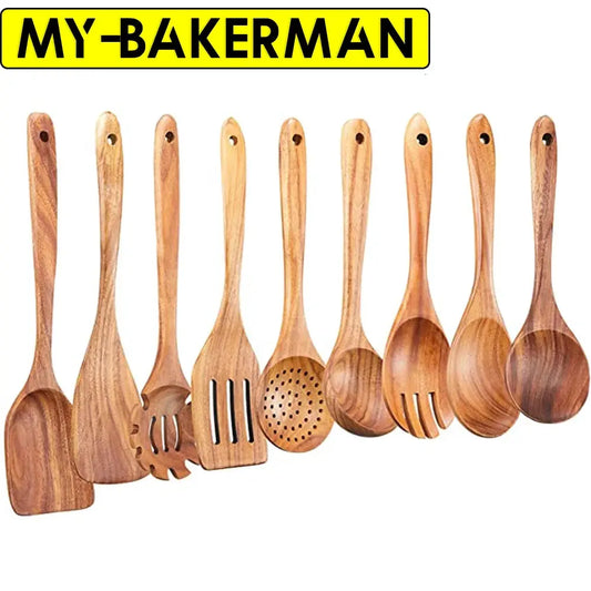 1-9Pcs/set Wooden Kitchen Utensils Set, Wooden Spoons for Cooking, Utensils,Natural Teak Wooden Spoons For Non-stick Pan Gift from PriceLows™