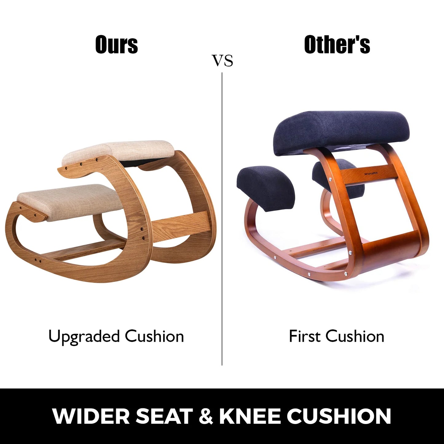 Ergonomic Kneeling Chair | Thick Cushioned Seat | Wood Rocking Base