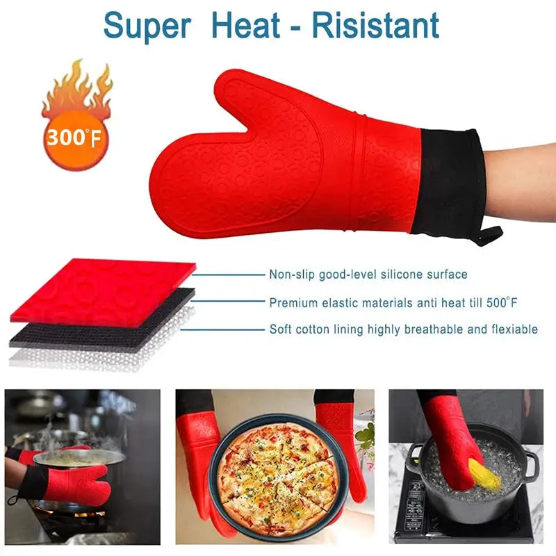 Oven Gloves | Silicone Heat Resistant | Non Slip | 1 Pair