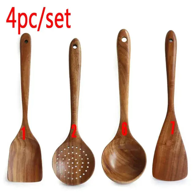1-9Pcs/set Wooden Kitchen Utensils Set, Wooden Spoons for Cooking, Utensils,Natural Teak Wooden Spoons For Non-stick Pan Gift from PriceLows™