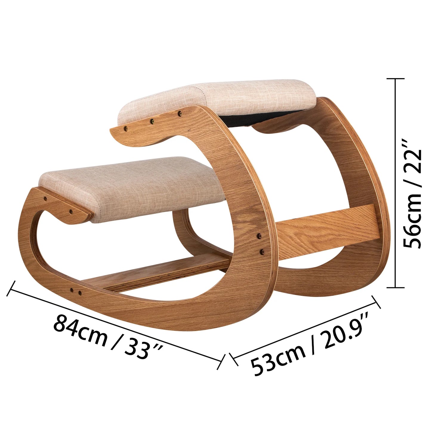 Ergonomic Kneeling Chair | Thick Cushioned Seat | Wood Rocking Base