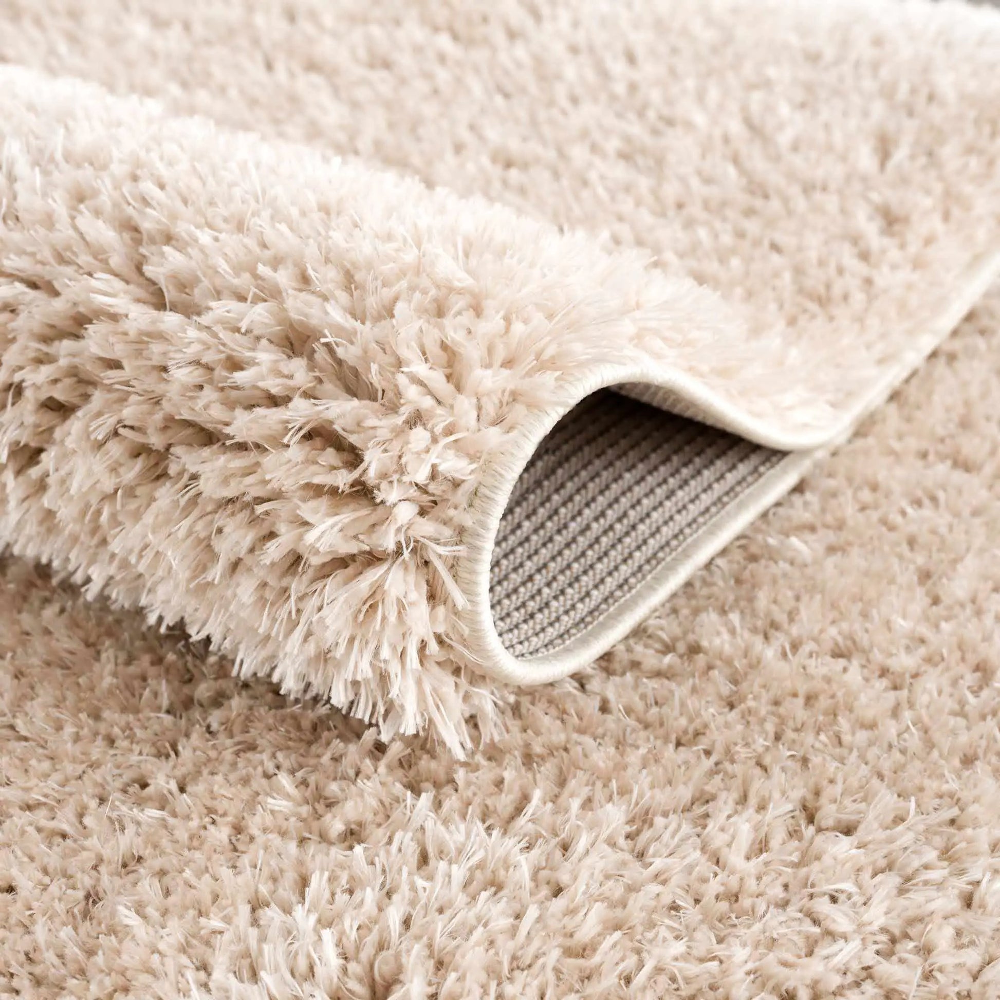 Faina Solid Beige Shag Rug Washable from PriceLows™