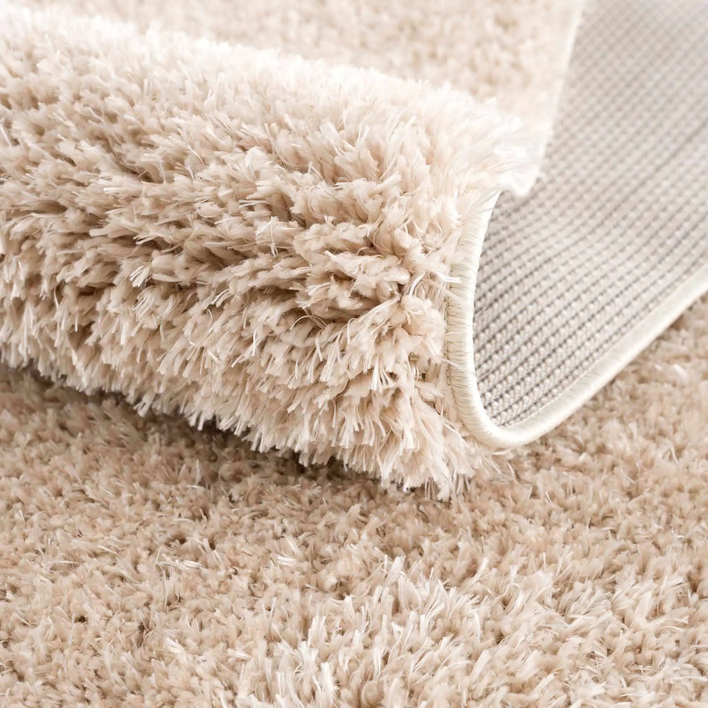 Faina Solid Beige Shag Rug Washable from PriceLows™