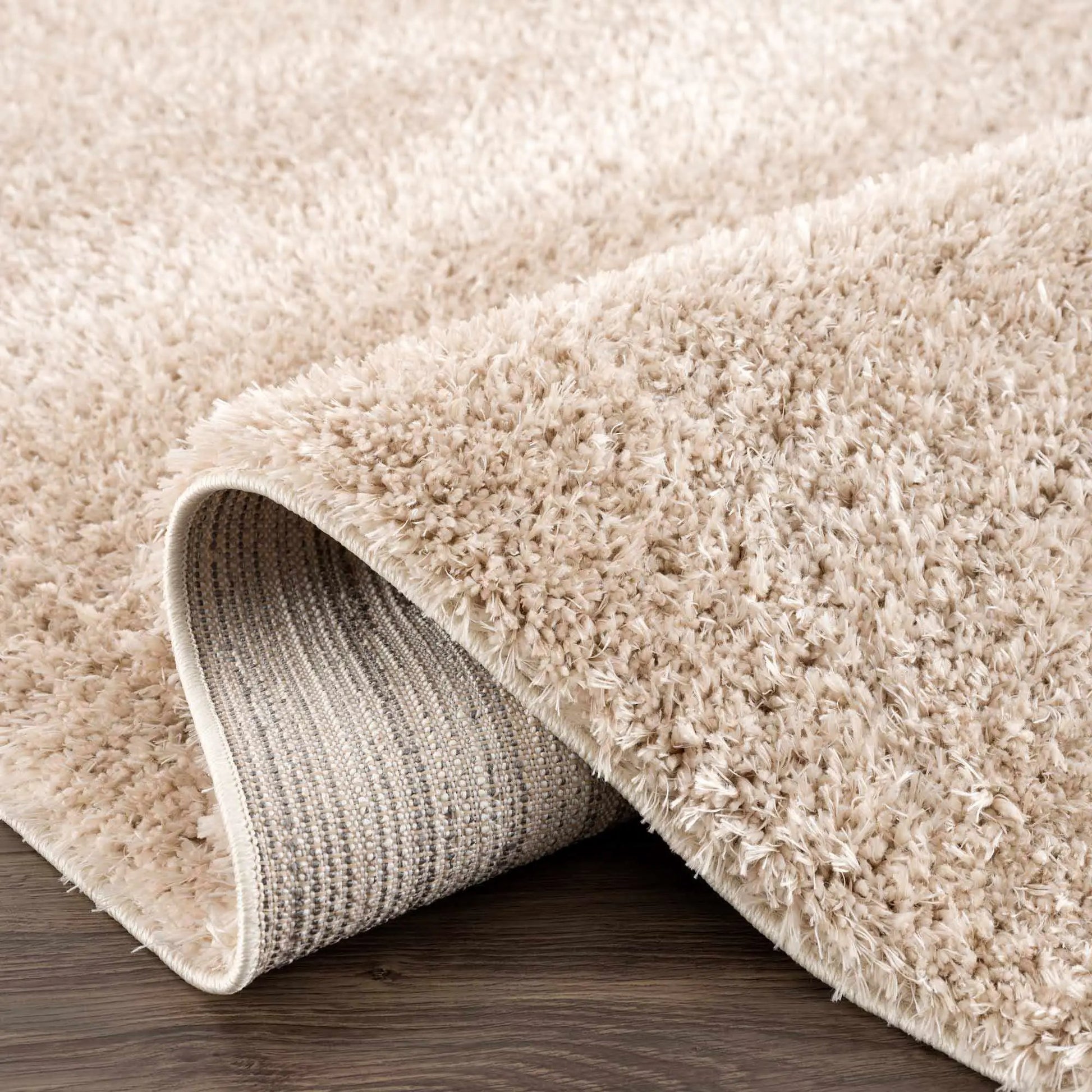 Faina Solid Beige Shag Rug Washable from PriceLows™