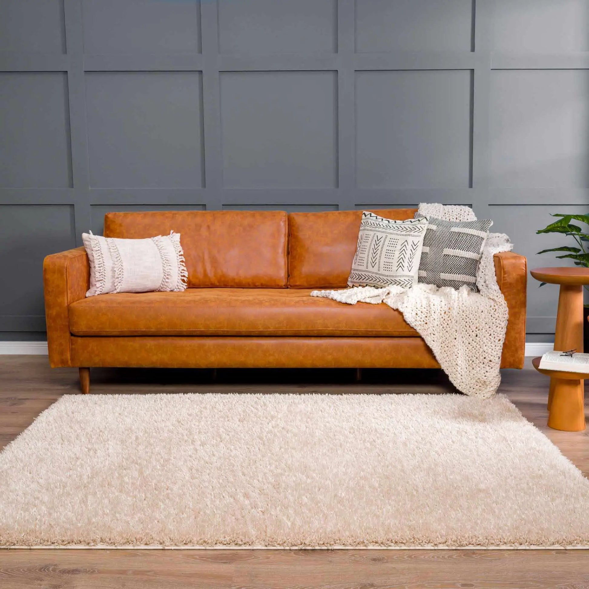 Faina Solid Beige Shag Rug Washable from PriceLows™