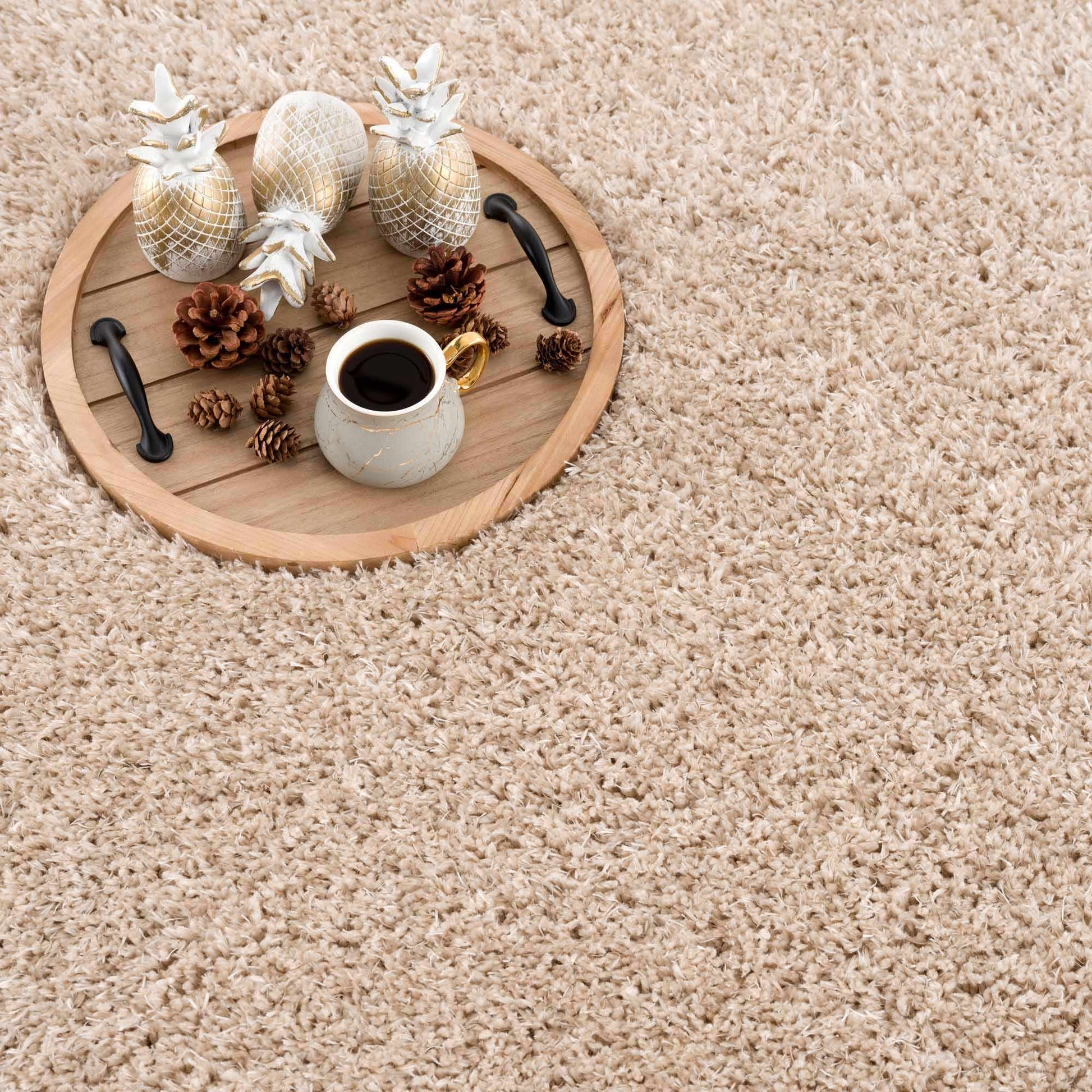 Faina Solid Beige Shag Rug Washable from PriceLows™