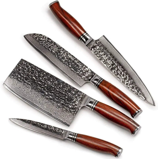 HAMMER FORGED DAMASCUS KITCHEN KNIVES SET | 9 Inch | Rose Wood | Home