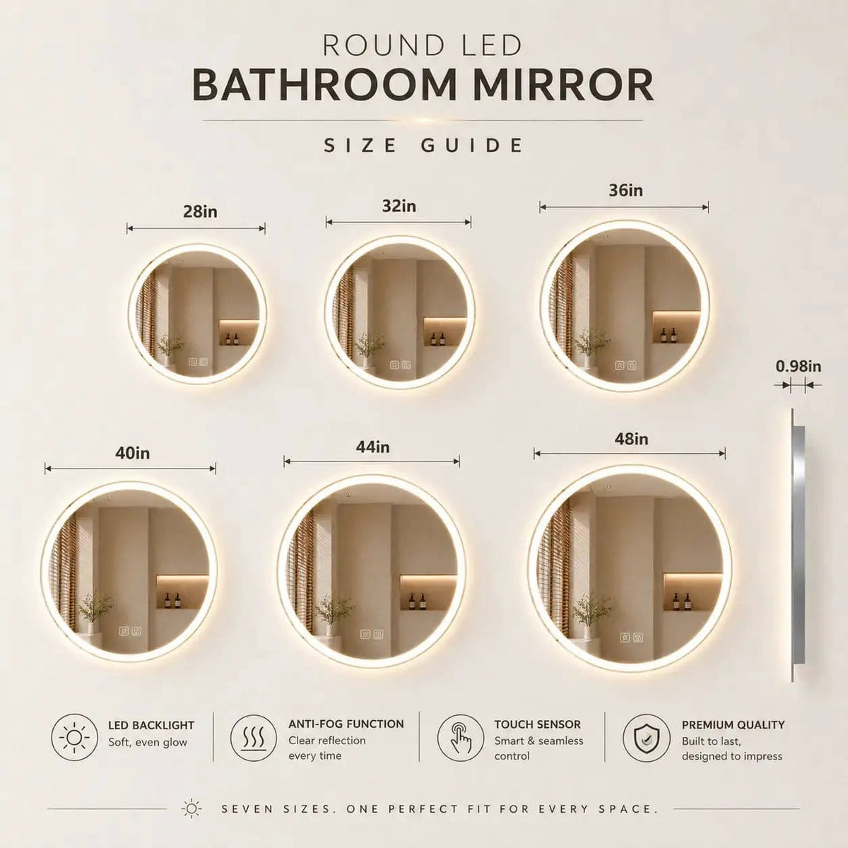 HAUSVITA Round Center Glow LED Bathroom Mirror | Wall Mirror | Bathroom Use | Bathroom