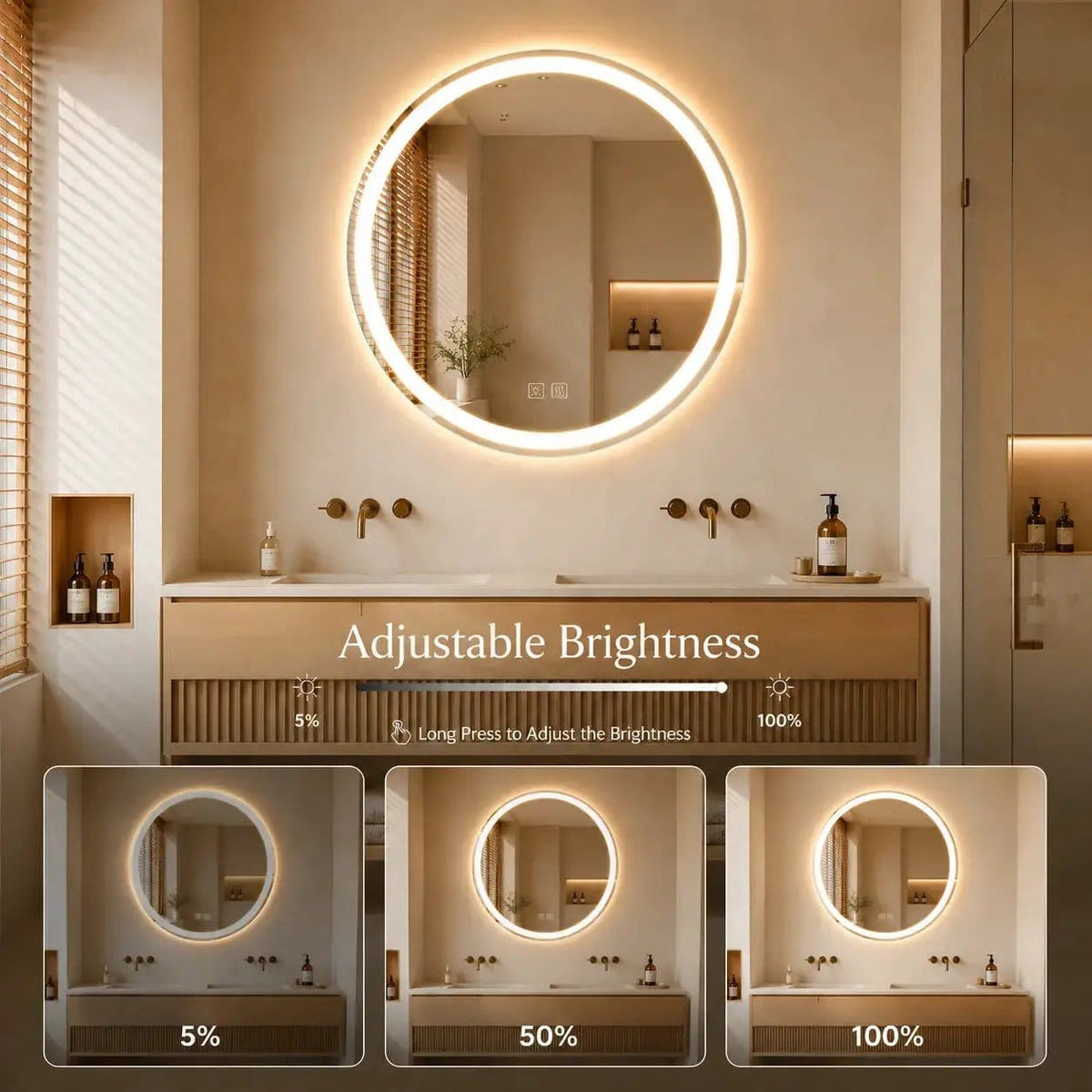 HAUSVITA Round Center Glow LED Bathroom Mirror | Wall Mirror | Bathroom Use | Bathroom