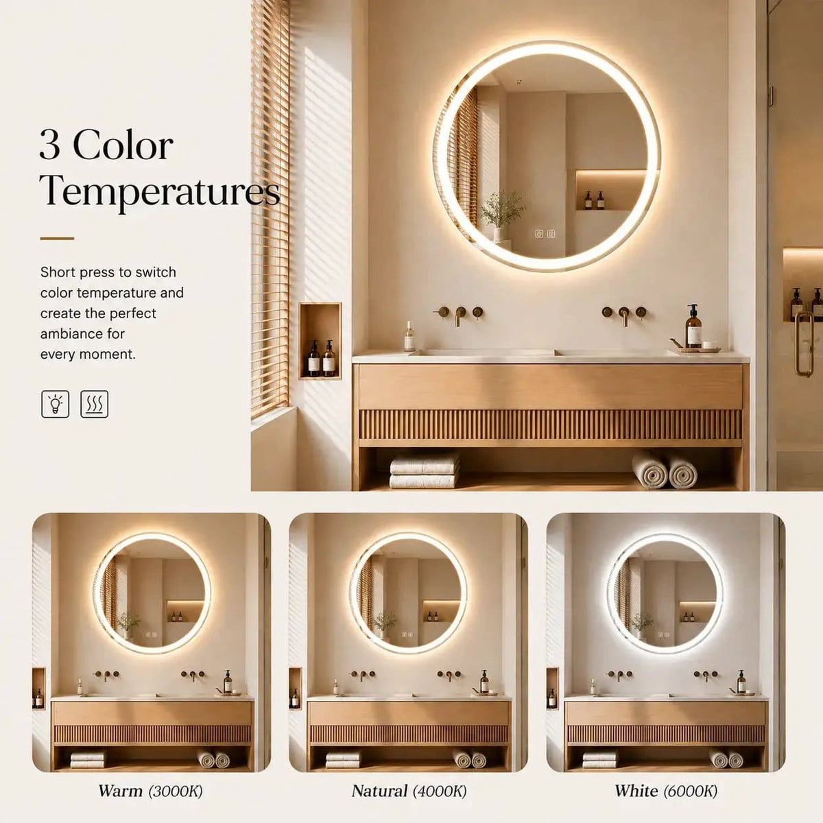HAUSVITA Round Center Glow LED Bathroom Mirror | Wall Mirror | Bathroom Use | Bathroom