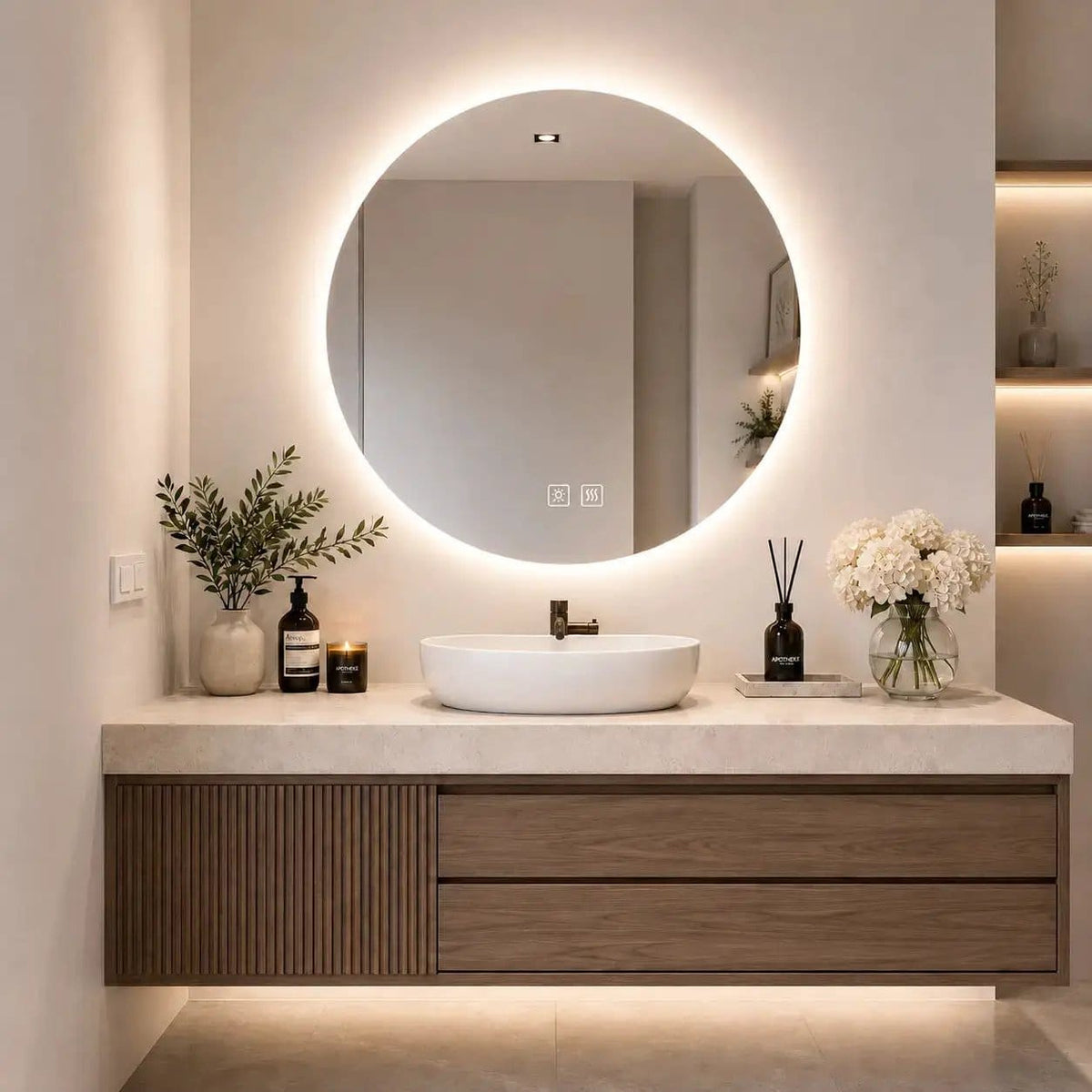 HAUSVITA Round Sleek Backlit LED Bathroom Mirror | Wall Mirror | Bathroom Use | Bathroom