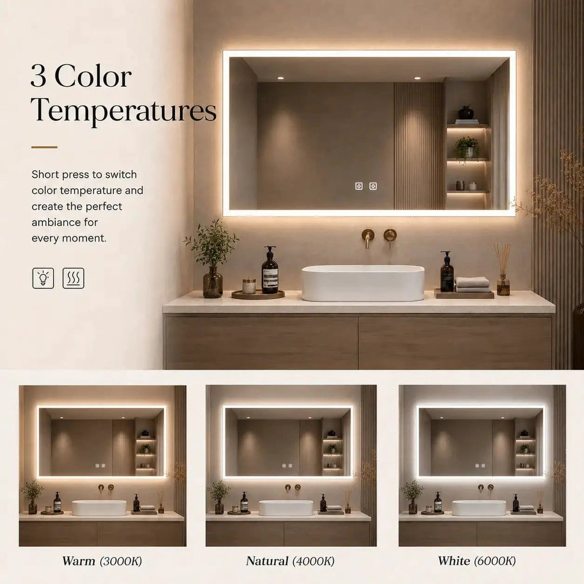 HAUSVITA Standard Edge Glow LED Bathroom Mirror | Wall Mirror | Bathroom Use | Bathroom
