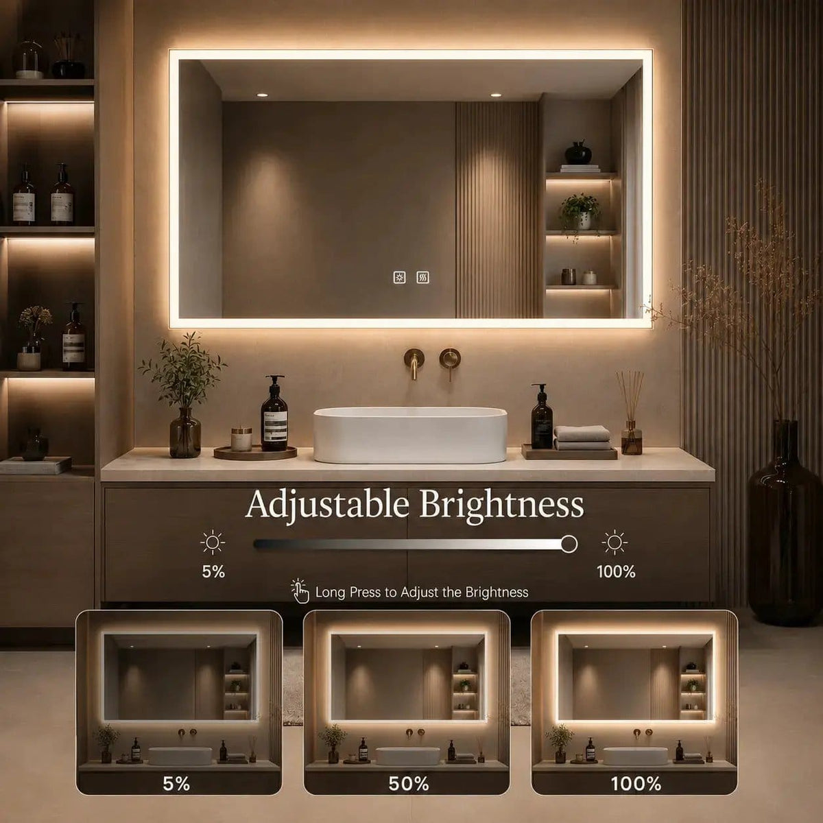 HAUSVITA Standard Edge Glow LED Bathroom Mirror | Wall Mirror | Bathroom Use | Bathroom