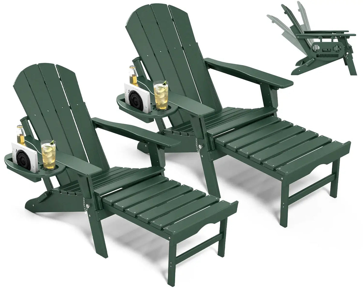 NAVINE 2pcs Adjustable Adirondack Chair Retractable Ottoman Footrest HDPE Folding Cup Holder All Weather Outdoor Patio Fire Pit from PriceLows™