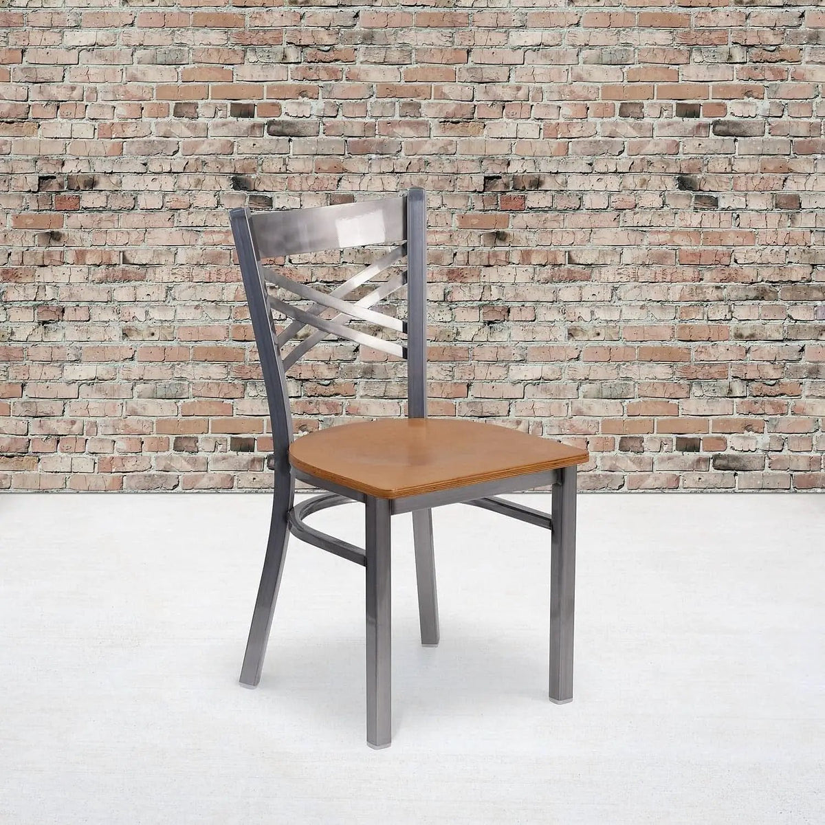 HERCULES Series Clear Coated X Back Metal Restaurant Chair 2 Pack Natural Wood Seat from PriceLows™