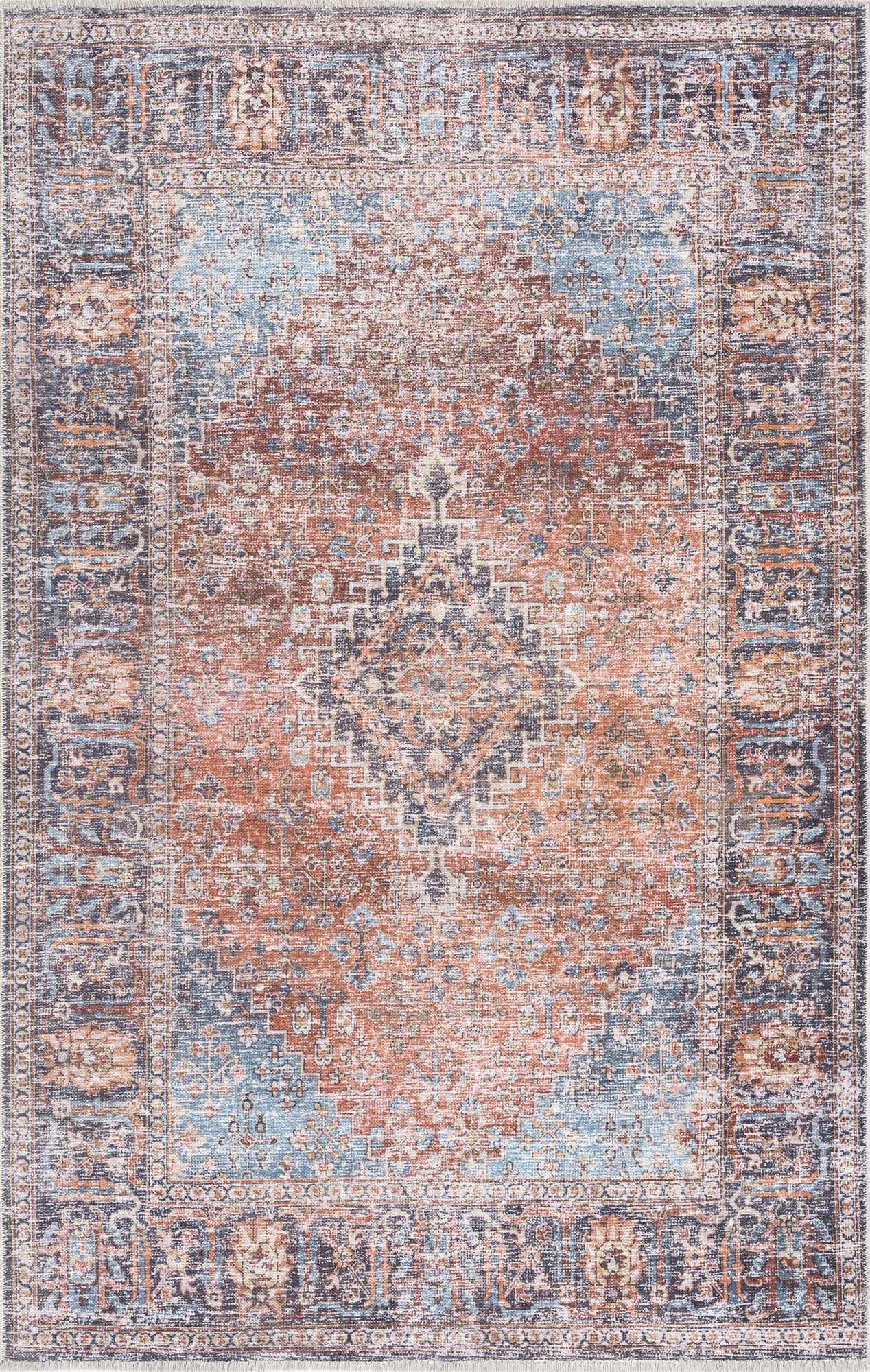 Blue Burgundy Holi-2302 Washable Area Rug from PriceLows™