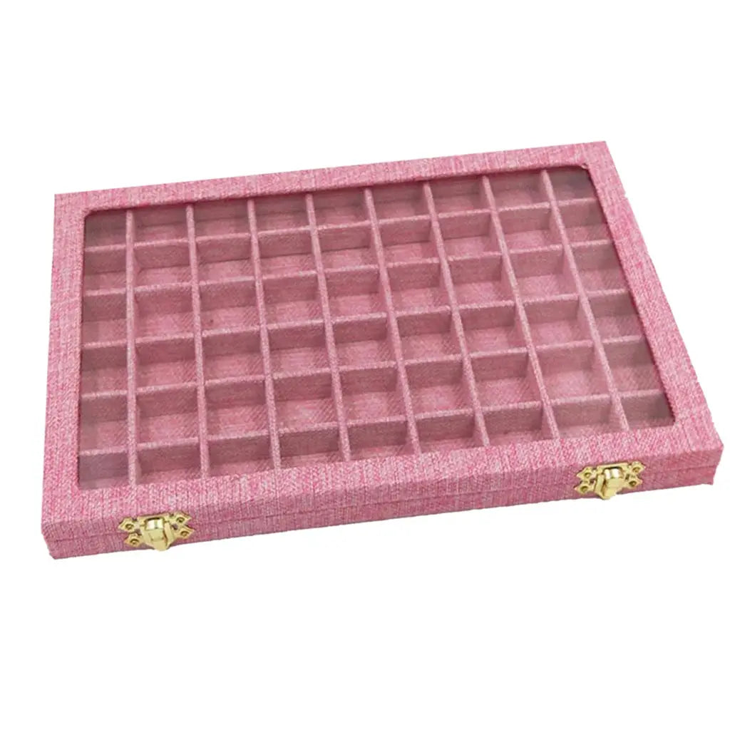 Ring Holder Box 54 Grids Clear Glass Lid Showcase 40 Slots Jewelry Organizer Jewelry Box for Earrings Necklaces Bracelets from PriceLows™