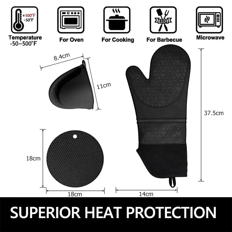 Oven Mitts and Pot Holders Set | Silicone | Extra Long | 6 Piece