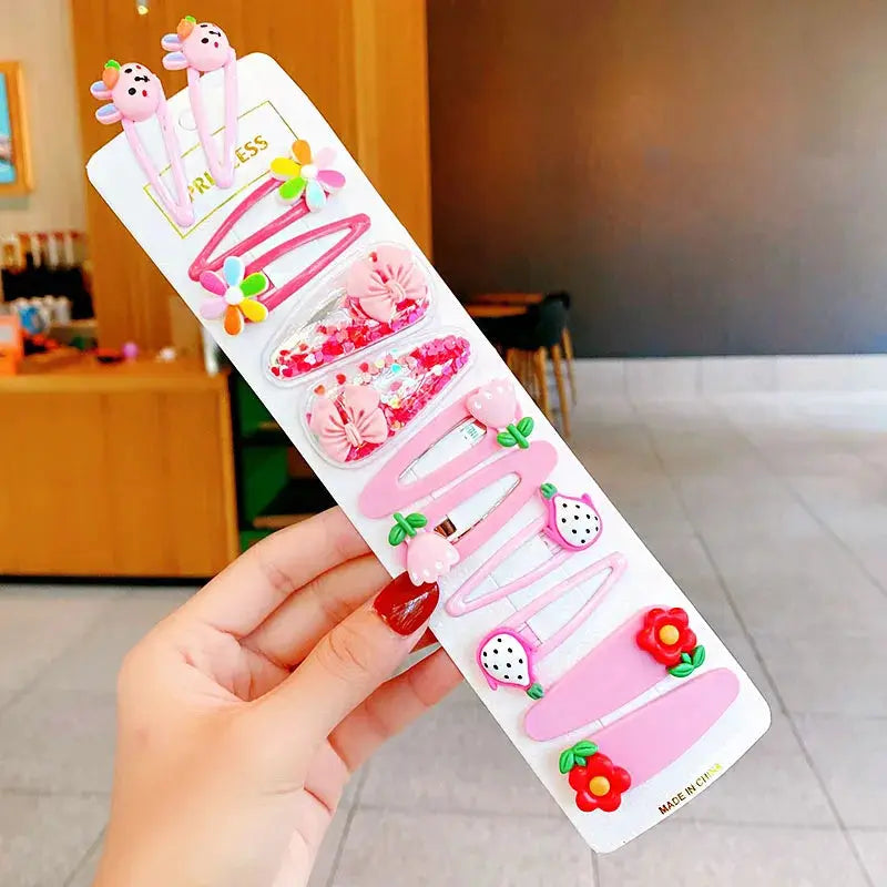 Girls Hair Clips | Cartoon Flower Design | 12 Piece Set