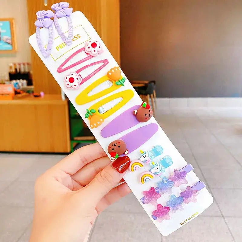 Girls Hair Clips | Cartoon Flower Design | 12 Piece Set