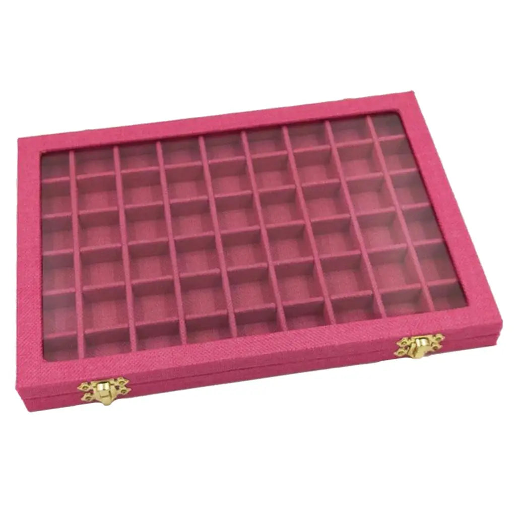 Ring Holder Box 54 Grids Clear Glass Lid Showcase 40 Slots Jewelry Organizer Jewelry Box for Earrings Necklaces Bracelets from PriceLows™