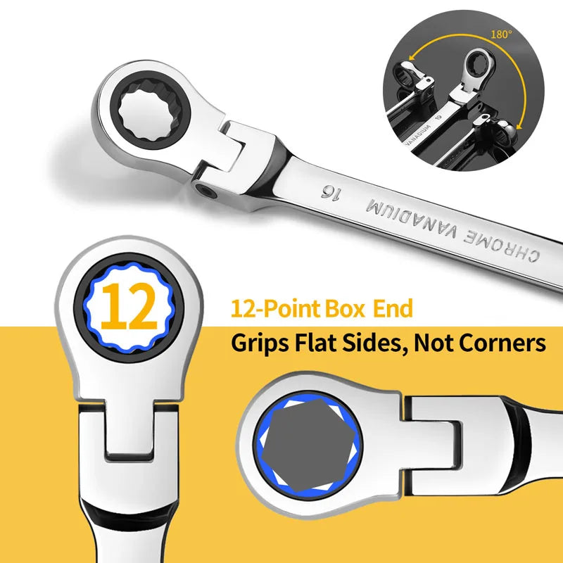 Flex Head Ratcheting Wrench Set,Combination Ended Spanner kits, Chrome Vanadium Steel Hand Tools Socket Key Ratchet Wrench set from PriceLows™