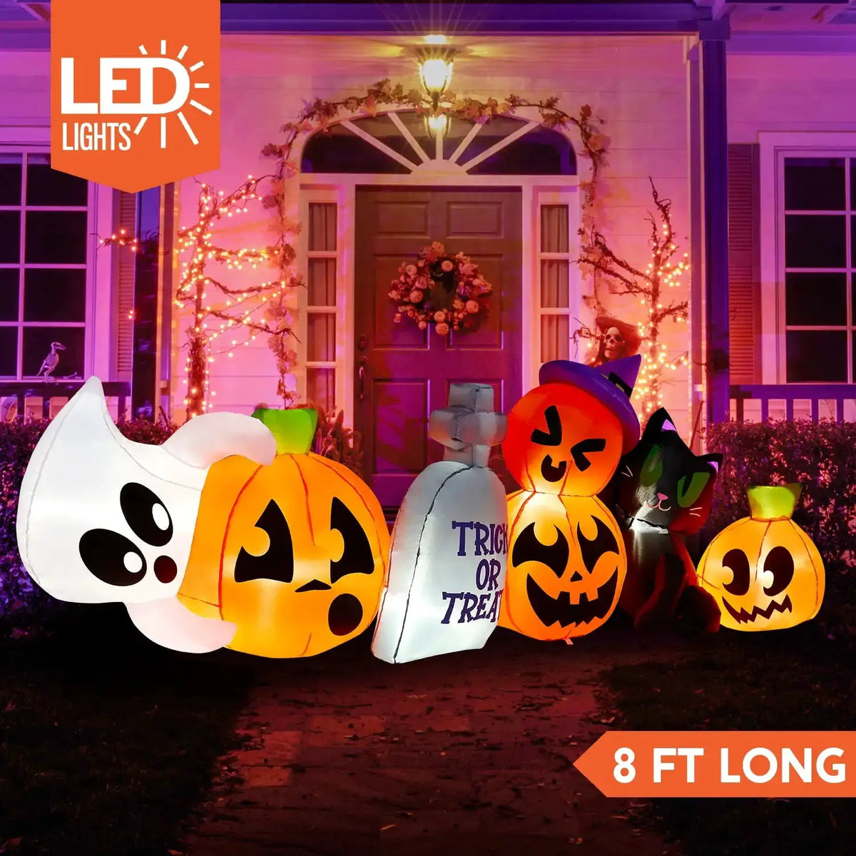 Joyfy 8 ft Halloween Inflatables Characters Long Light Up Pumpkin Ghost Cat Tombstone Halloween Blow up Yard Decorations from PriceLows™