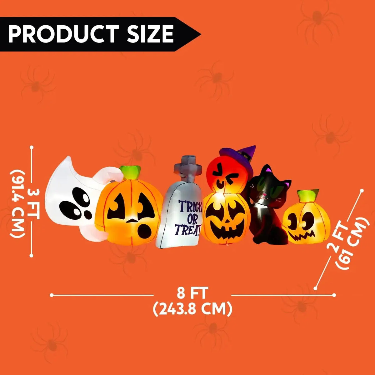 Joyfy 8 ft Halloween Inflatables Characters Long Light Up Pumpkin Ghost Cat Tombstone Halloween Blow up Yard Decorations from PriceLows™