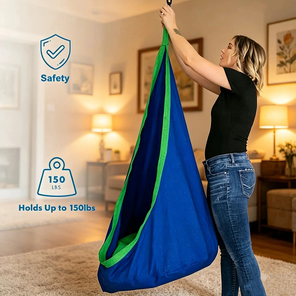 Hammock Chair Indoor Outdoor | 264 Lb Capacity | Pillow Included | Storage Bag from PriceLows™