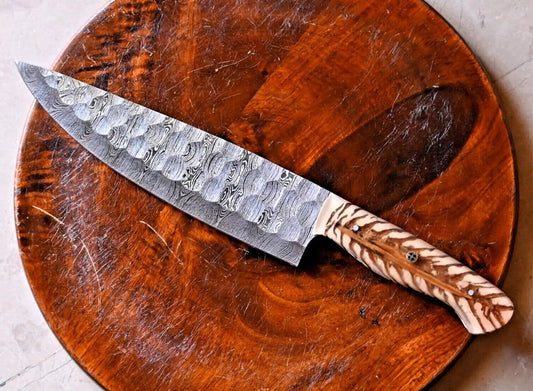 Hand-Forged Damascus Steel Chef Knife - 7" Blade, Pain Cone Handle | 7 Inch | Damascus Steel | Home