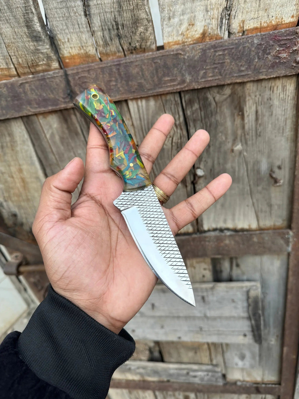 Custom Handmade Fixed Blade Cowboy Knife Rasp Tool Steel Blade with Resin Handle | Genuine Leather | western cowboy knife | Home
