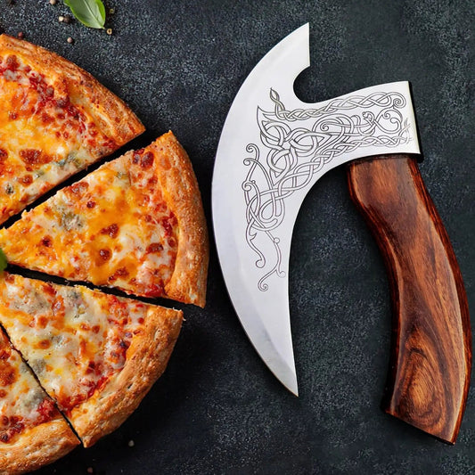 Viking Axe Pizza Cutter - Hand Engraved 8-Inch J2 Steel Blade | 8 Inch | Steel | viking pizza cutter