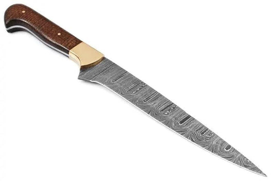Custom Handmade Damascus Fillet Knife 12" Micarta Handle with Brass Bolster and | 12 Inch | Damascus Steel | fishing fillet Knife