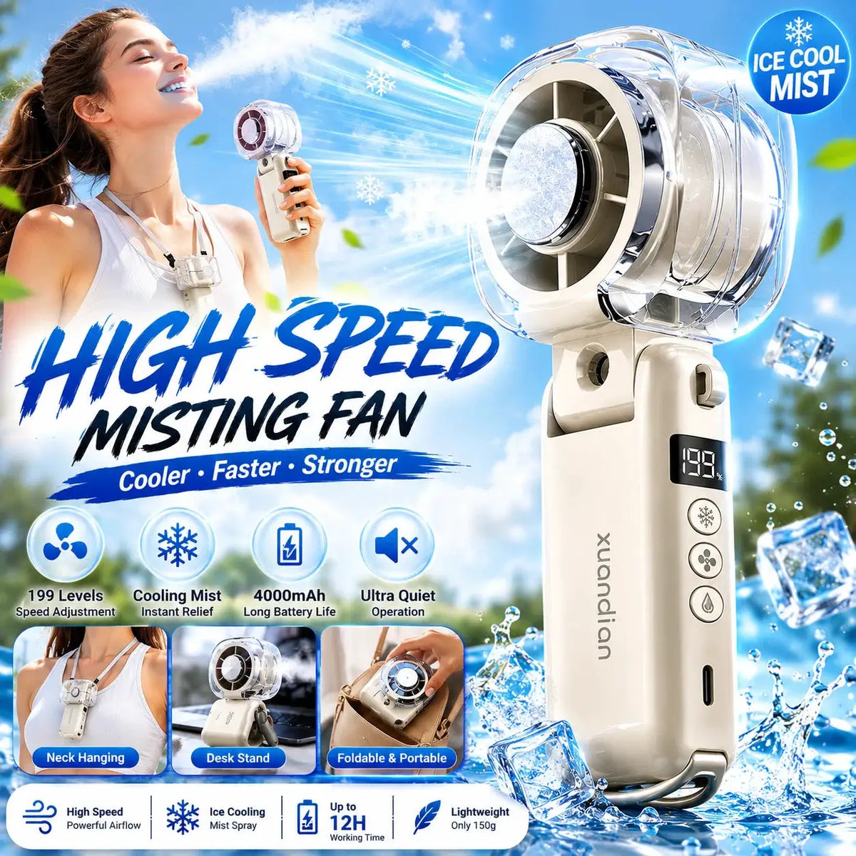 Handheld Misting Fan | USB Rechargeable | 3000mAh Battery | LED Display from PriceLows™