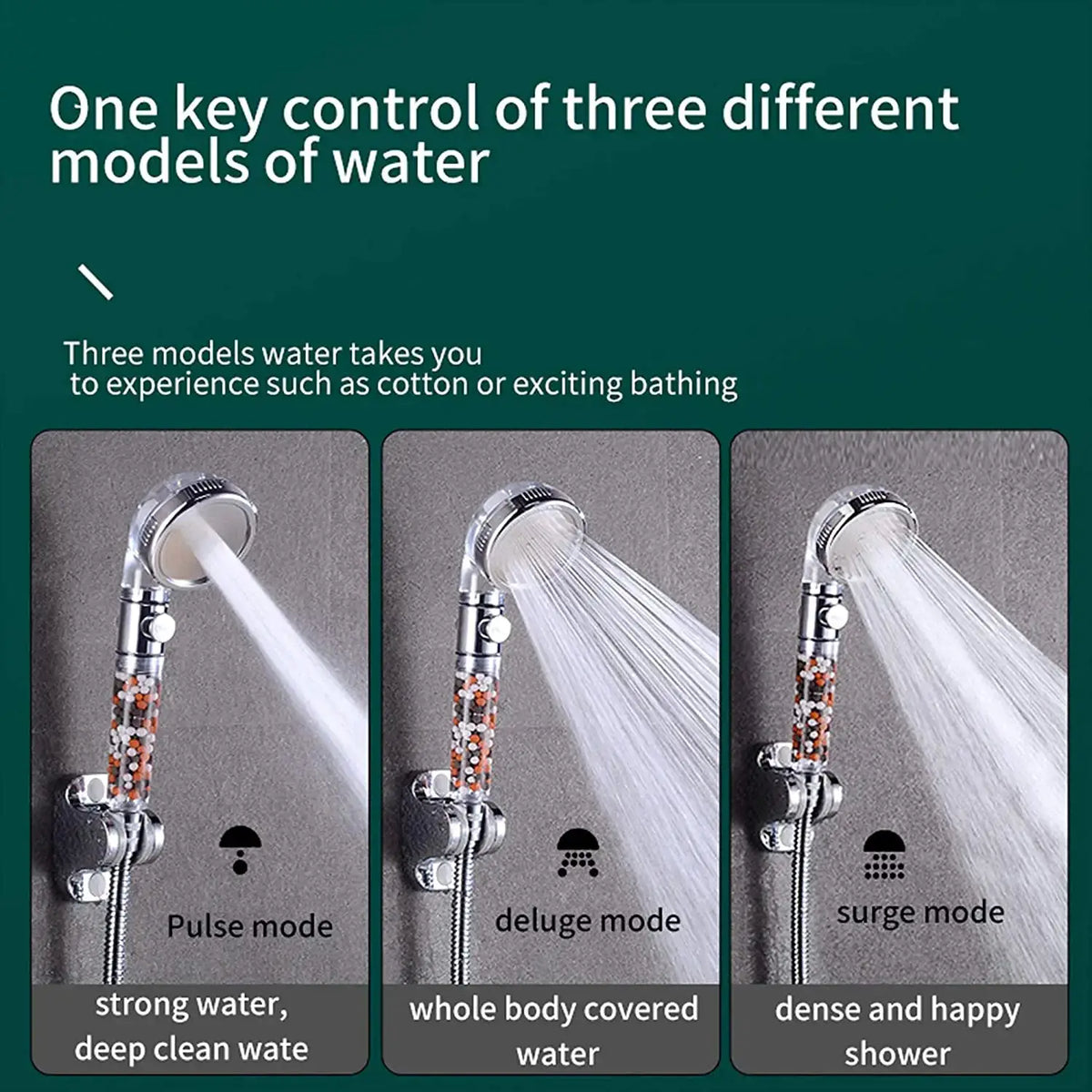 Shower Head | 3 Modes High Pressure With On Off Switch | Mineral Balls Filter Water | Handheld from PriceLows™