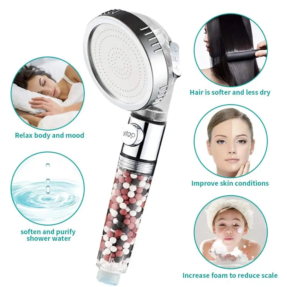 Shower Head | 3 Modes High Pressure With On Off Switch | Mineral Balls Filter Water | Handheld from PriceLows™
