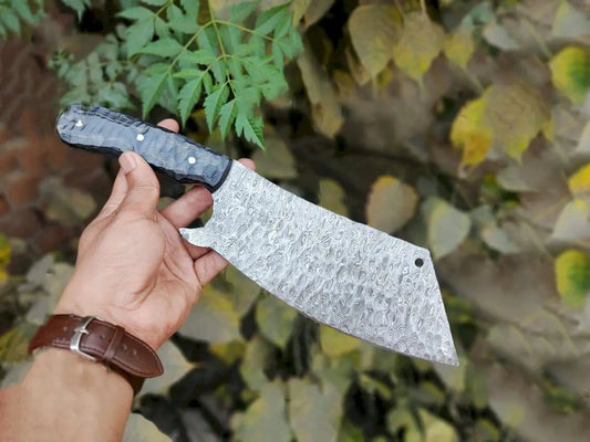 Handmade Damascus Cleaver Knife - 10" Pakka Wood Handle with Leather Sheath | 10 Inch | Damascus Steel | Home