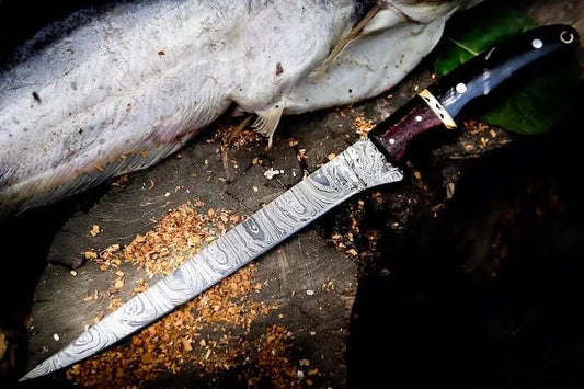 Handmade Damascus Fillet Knife 13" Buffalo Horn, Rosewood & Brass Handle with | 13 Inch | Damascus Steel | Home