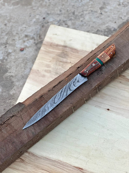 Handmade Damascus Steel Large Fillet Knife Hunting Fishing, Full Tang 13.5 inch | 13.5 Inch | Damascus Steel | Home