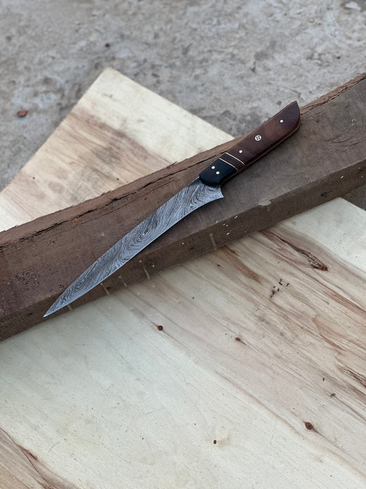 Handmade Damascus Steel Large Fillet Knife Hunting Fishing, Full Tang 13.5 inch (Style 7) | 13.5 Inch | Damascus Steel | Home