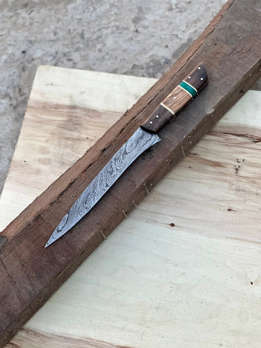 Handmade Damascus Steel Large Fillet Knife Hunting Fishing, Full Tang 13.5 inch (Style 8) | 13.5 Inch | Damascus Steel | Home