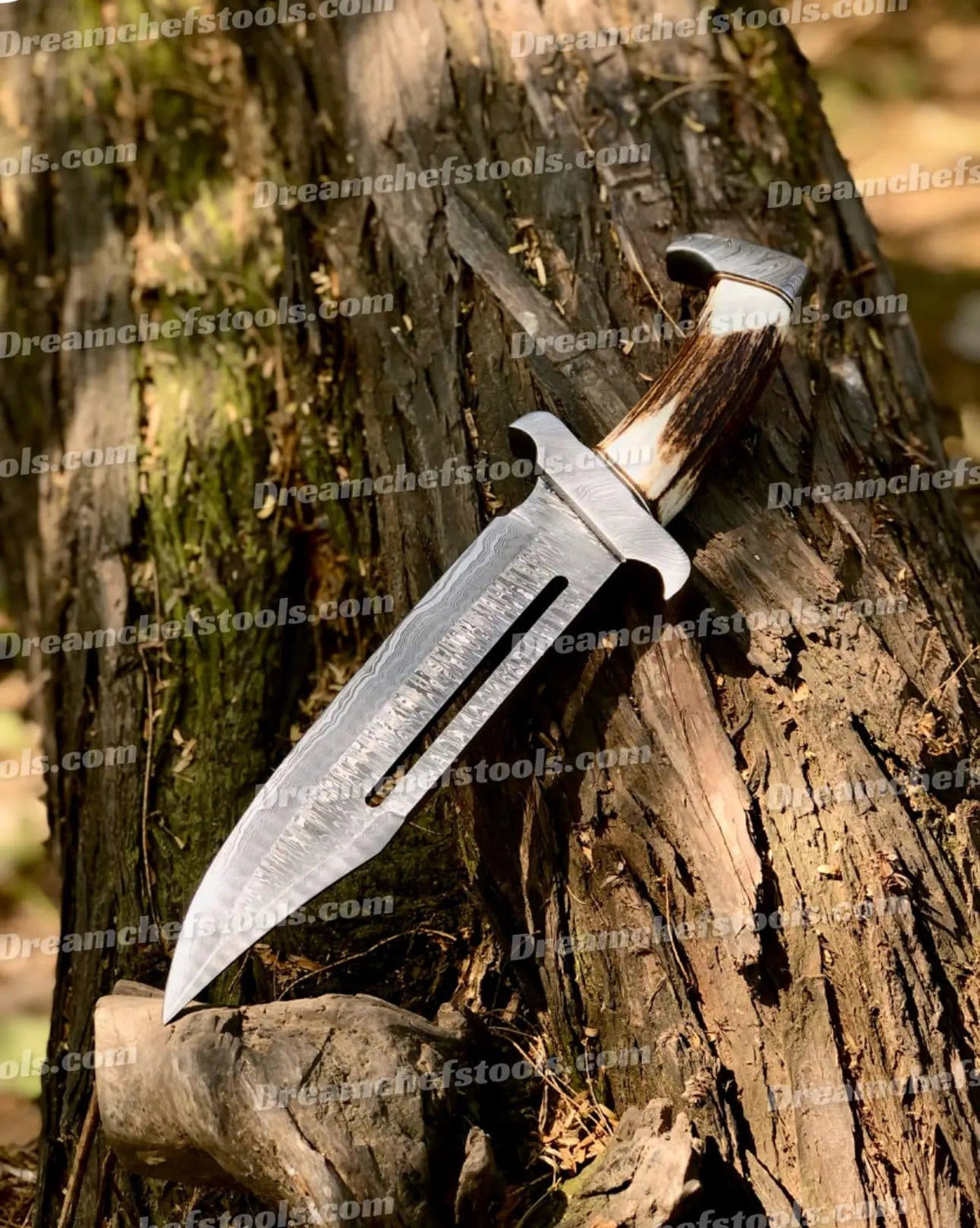 15" Handmade Damascus Steel Bowie Knife Full Tang with Stag Antler Handle & Damascus | 15 Inch | Damascus Steel | Custom handmade bowie Knife