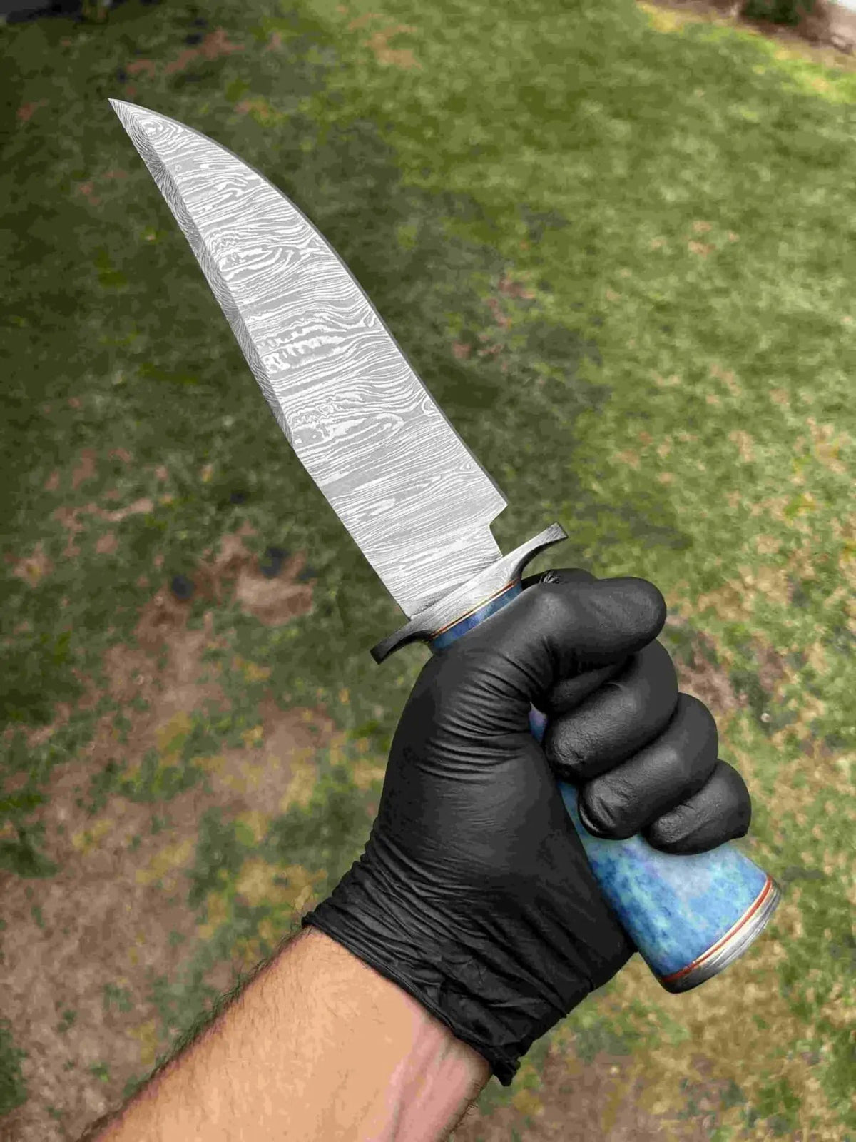 Custom Damascus Steel Bowie Knife with Color Bone Handle and Damascus Steel Guard | 13 Inch | Damascus Steel | Custom handmade bowie Knife