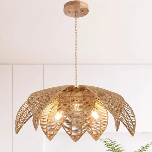 Handwoven Rattan Chandelier 24 Inch Pendant Light Fixture from PriceLows™