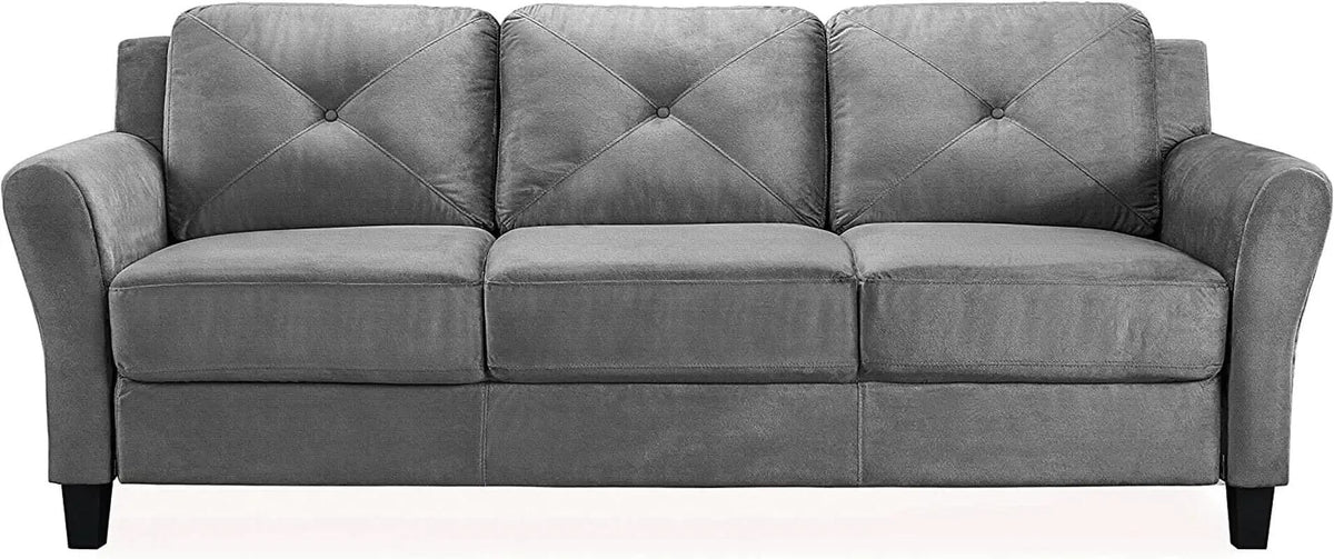 Harrington Grey Sofa Button Tufted Rolled Arm With Plush Cushions from PriceLows™